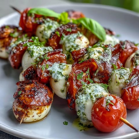 Caprese Skewers Pesto Drizzle