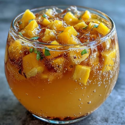 Vibrant mango pineapple punch in a large bowl with fresh fruit slices and mint, perfect for graduation parties and summer celebrations.