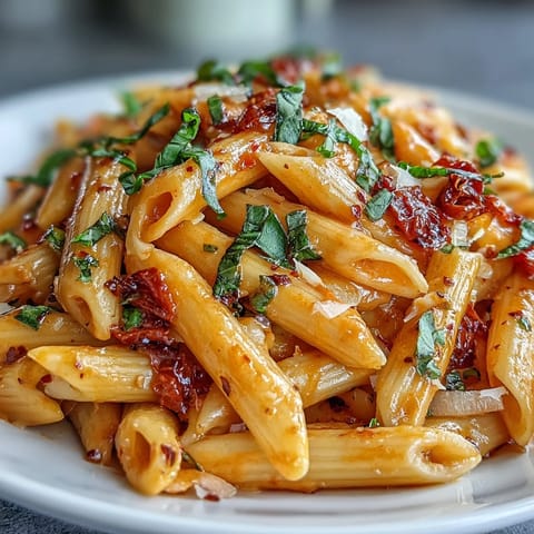 One-Pot Creamy Tomato Basil Pasta, a comforting dish with vibrant basil.