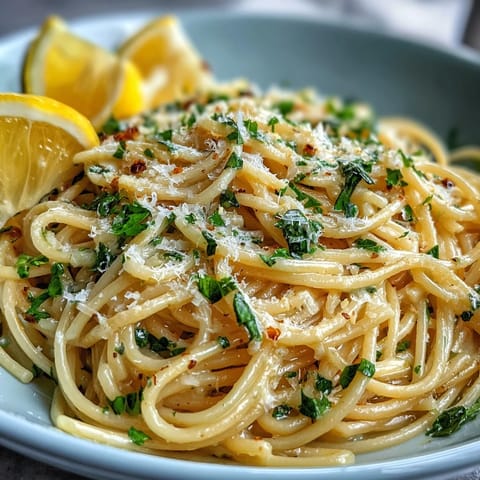 Delectable one-pot lemon garlic pasta, easy to make with vibrant citrus and herbs.