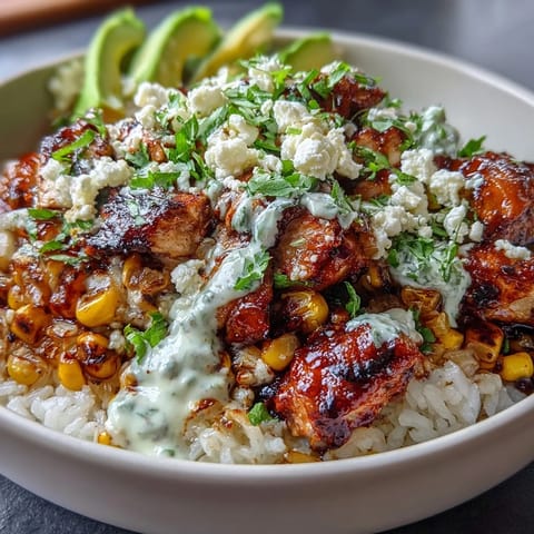 Juicy spiced chicken and vibrant street corn topping crown these delicious bowls.