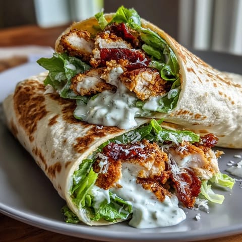 Golden brown crispy chicken Caesar wraps stacked high, ready for lunch.