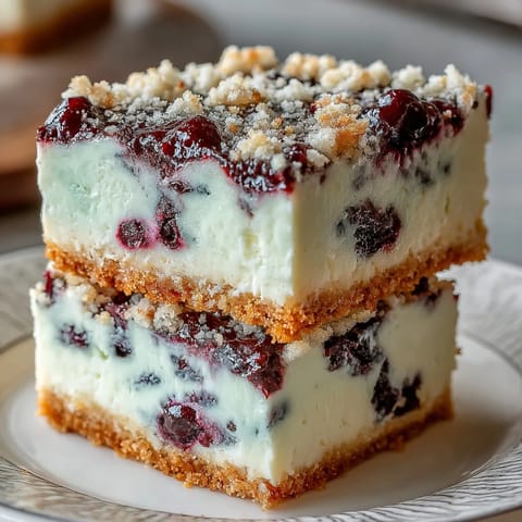 Refreshing no-bake lemon blueberry cheesecake bars featuring a graham cracker crust.