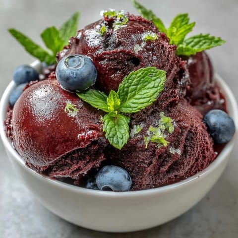 Vibrant frozen grape lime sorbet glistening, a dairy-free vegan dessert.