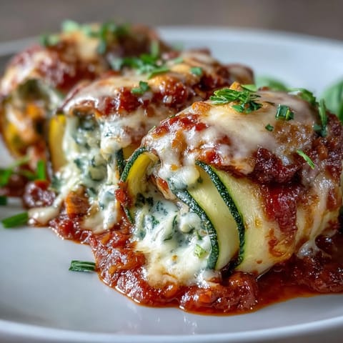 Zucchini Pizza Roll-Ups baked bubbly with melted cheese and savory pepperoni.