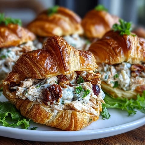 Tender Apple Chicken Salad filling buttery mini croissants, ready for a delicious bite.