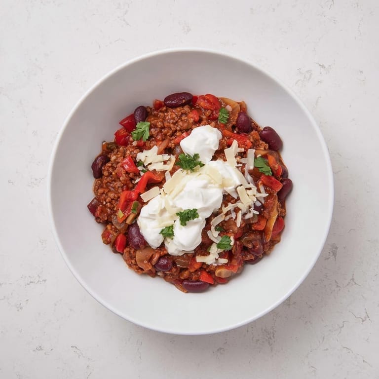 Close-up of hearty Slow Cooker Beef & Shallot Chili offering a comforting aroma with tender beef.