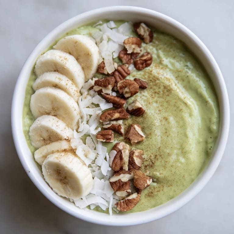 A layered jar of beautiful High-Protein Eggnog Matcha Overnight Oats, perfect for a quick, healthy breakfast.