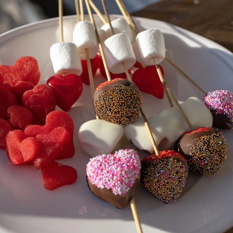 This tantalizing Cupid's Arrow Candy Tray features festive Valentine's Day treats, ready to be enjoyed.