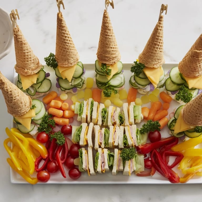 Get a close-up: Mini sandwiches and ice cream cones built into an amazing Fairy Tale Castle Platter.