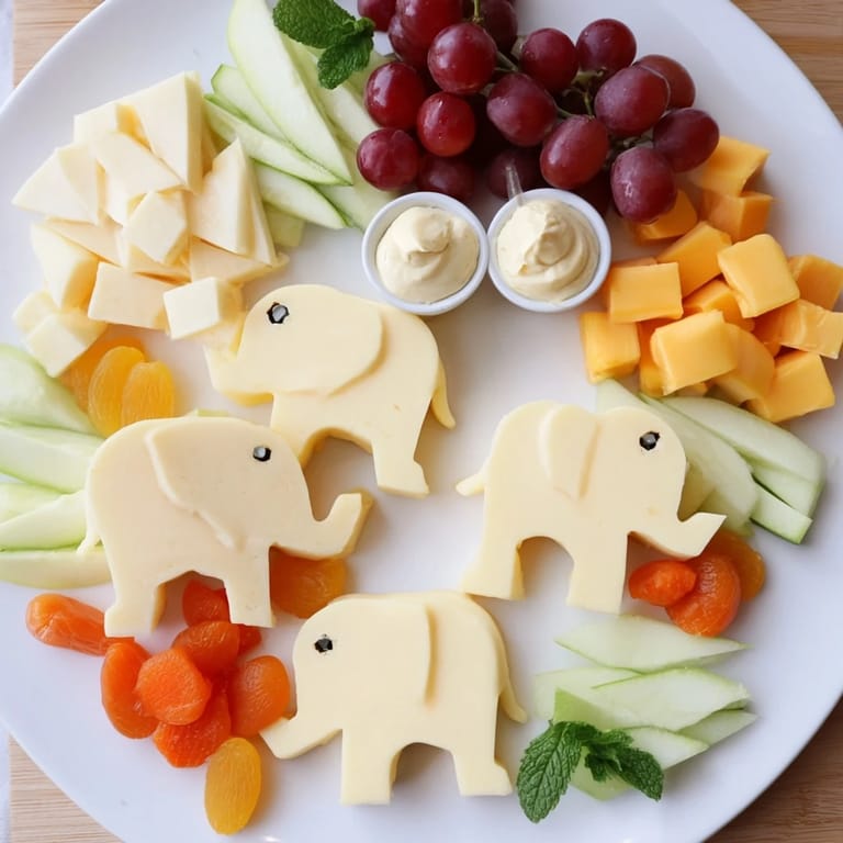 View a delicious Gentle Giant Elephant Cracker Board; enjoy the visual feast of crackers, cheese, and fresh fruits!