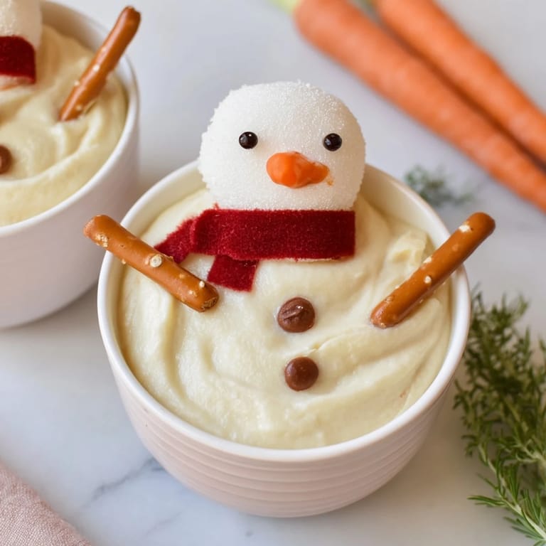 This Melted Snowman Dip, a festive appetizer, features a playful melted snowman for family gatherings.