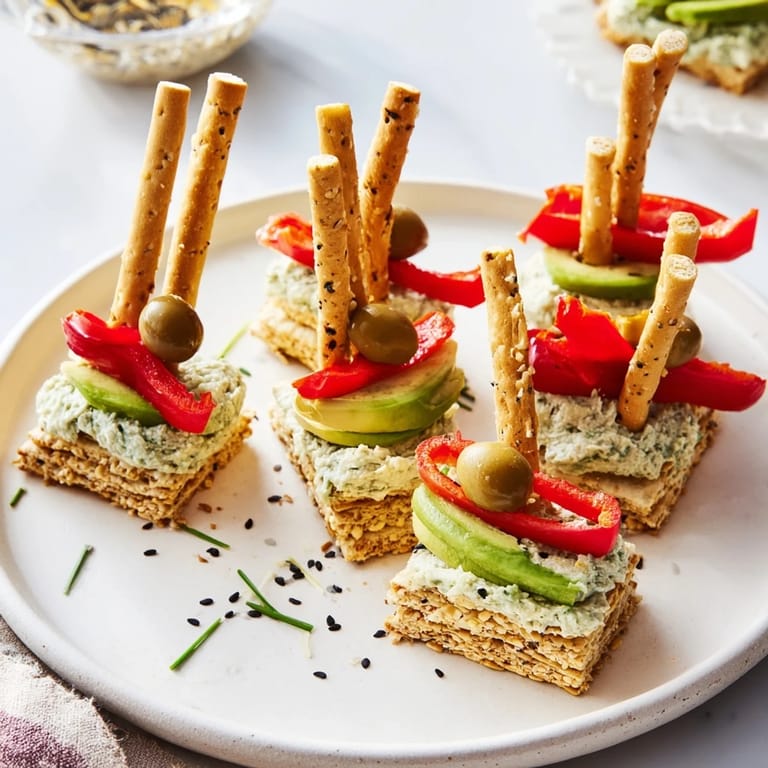 Up close: beautifully constructed Urban Skyscraper Appetizers ready to enjoy with a cocktail this evening.