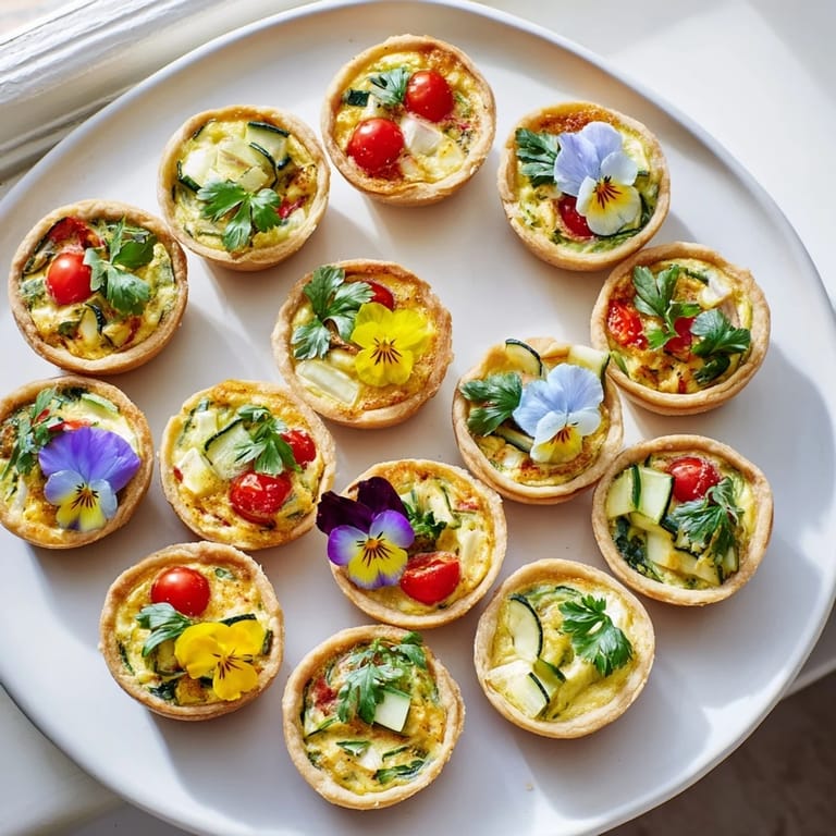 Delicious Couronne Florale Mini Quiches, baked to perfection, showcasing colorful vegetables within a creamy egg filling.