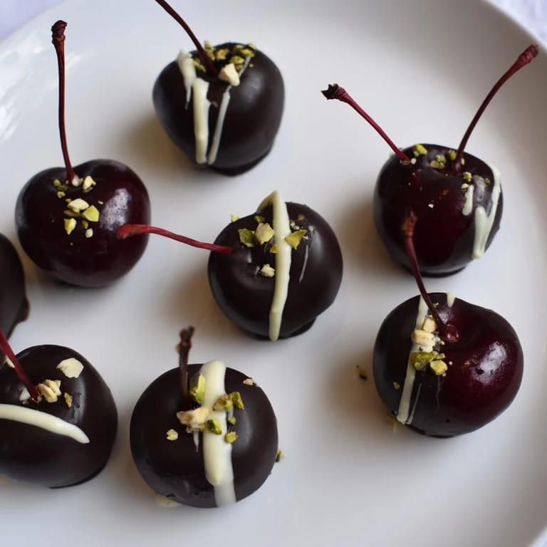 A visually stunning pyramid of chocolate-covered cherry dessert bites ready for your sweet tooth.