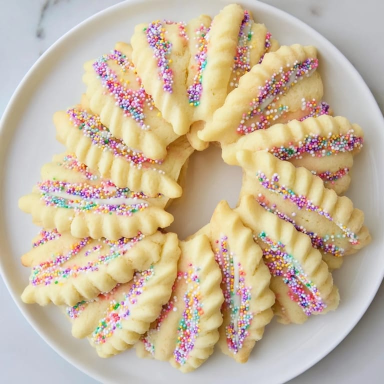 Festive fan-shaped Spritz Cookies, a delicious German-American dessert perfect for the holidays.