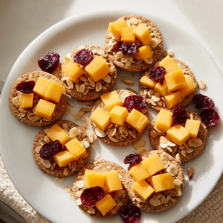 Golden cheddar and Swiss atop crackers make for a simple Work From Home Desk Treat snack setup.