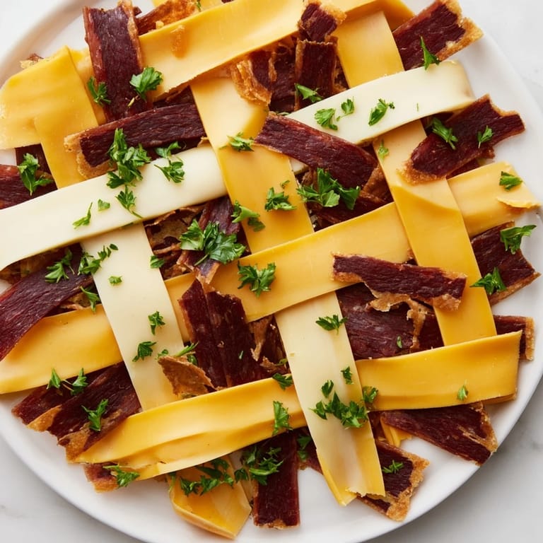 Vibrant image of The Tartan Plaid: a fun party appetizer with various jerky and cheese combinations.