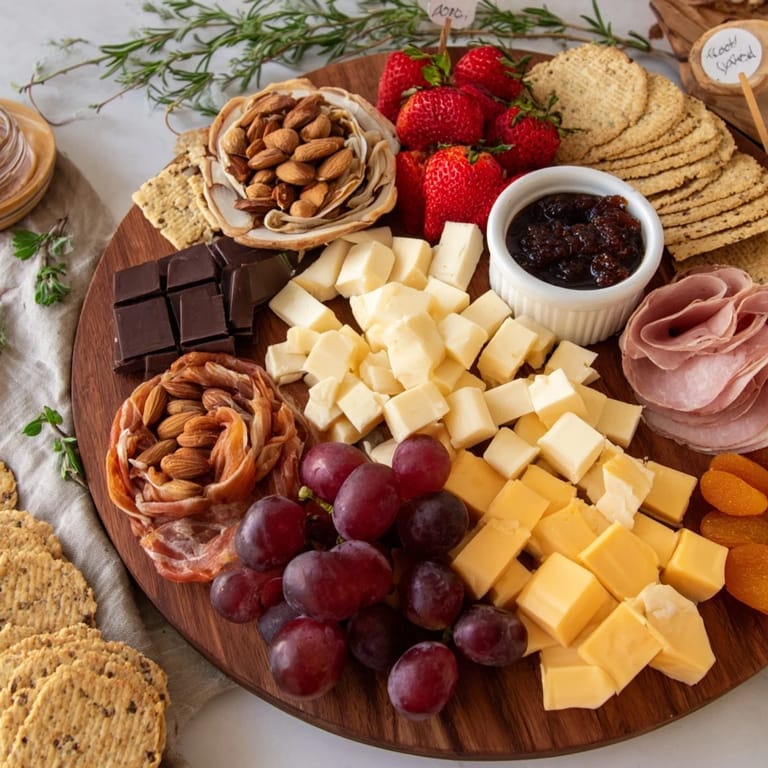Beautiful Anniversary Heirloom Arrangement features cheeses, meats, and fruits arranged with sentimental meaning on a board.