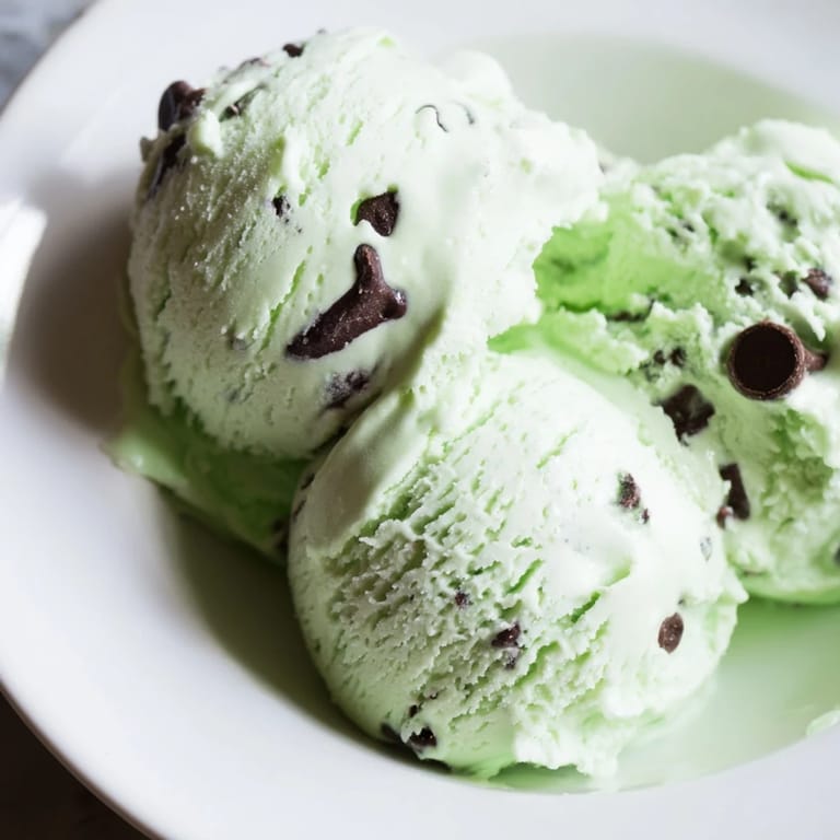Refreshing summer treat: a bowl of Mint Chocolate Chip Ice Cream, with visible mint flecks throughout.