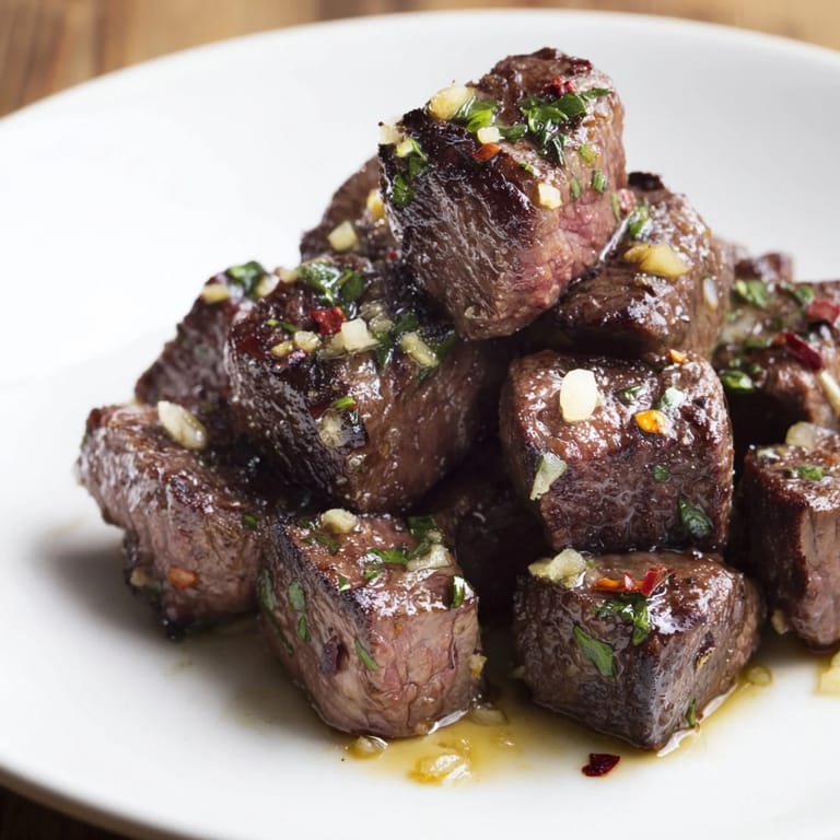 Tender, juicy Garlic Butter Steak Bites ready to be devoured, with garlic-infused butter coating.