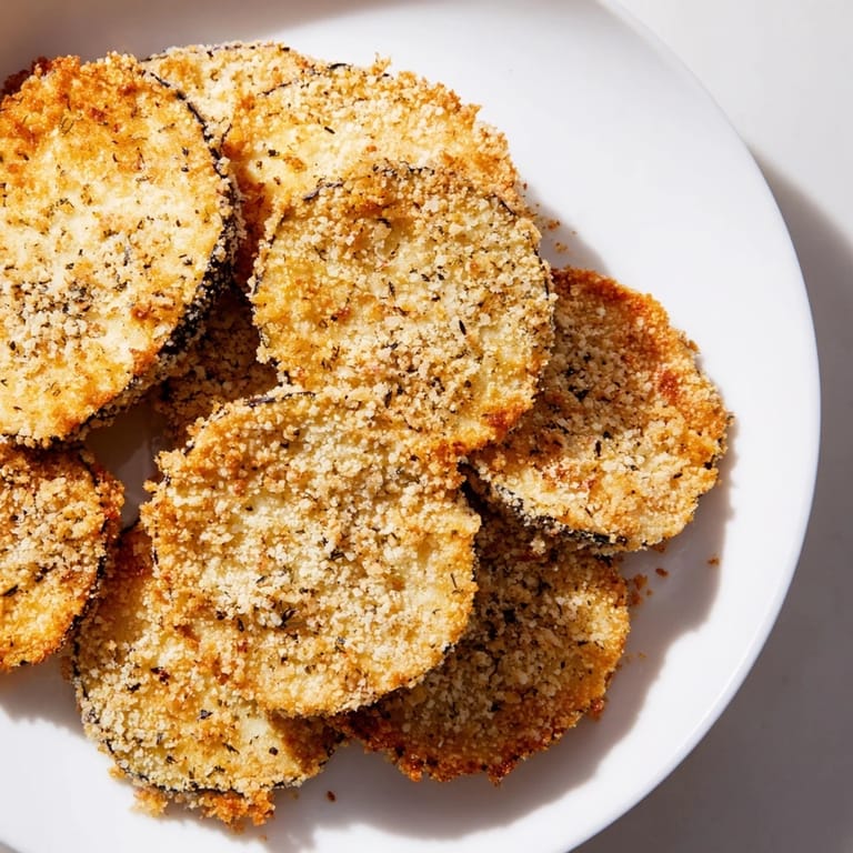 Enjoy a plate of homemade Eggplant Parmesan Chips, offering a delightful crunch and savory flavor.