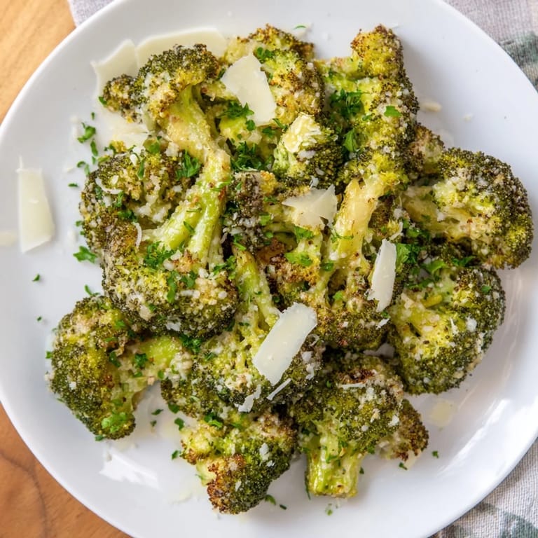A baking sheet filled with perfectly roasted Garlic Parmesan Roasted Broccoli for a tasty dinner.