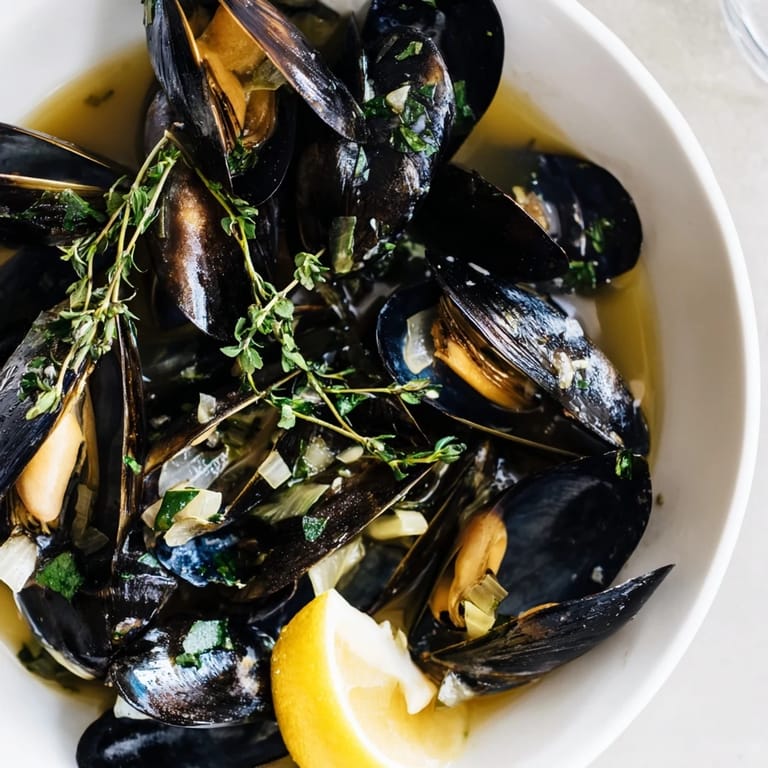 A steaming bowl of Belgian Moules Marinière, showcasing tender mussels and fresh parsley, ready to enjoy.