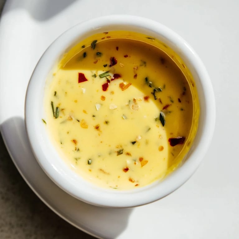 Vibrant bowl of Cowboy Butter Sauce garnished with fresh herbs, perfect for serving with seafood or roasted vegetables.
