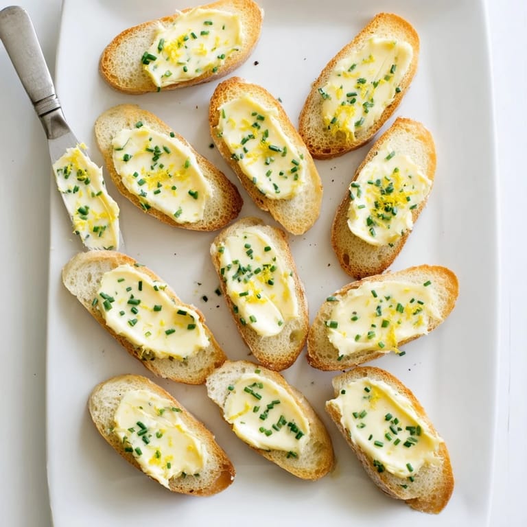 Golden-brown Vodka Butter Crostini on a wooden board, ready to serve with optional smoked salmon or radish garnish.