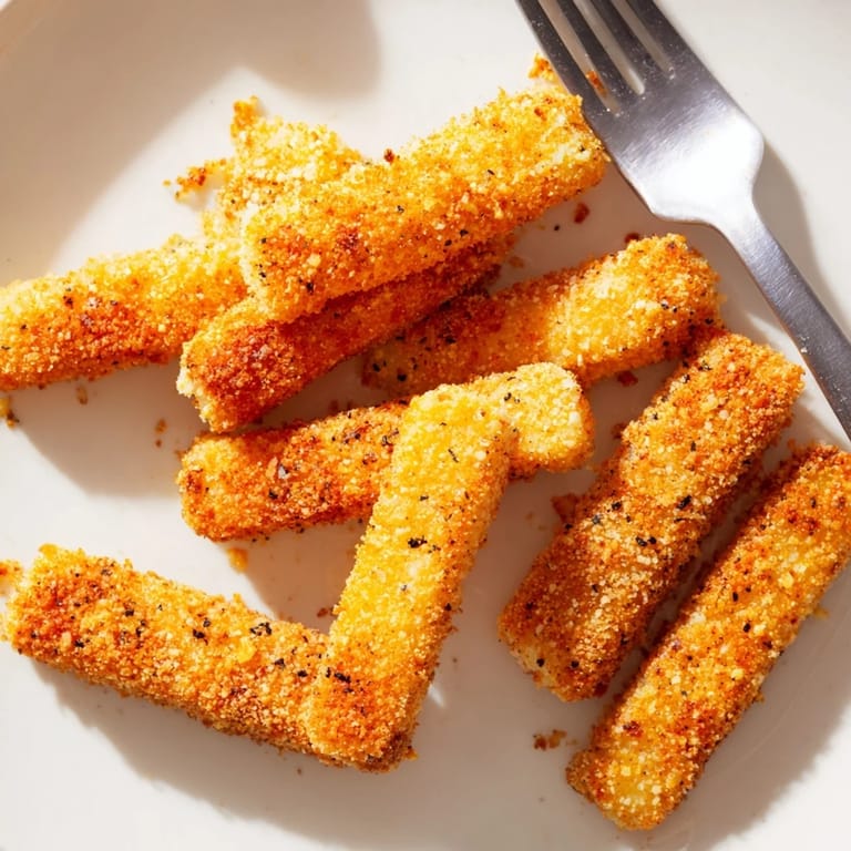 Fried Crispy Panko Halloumi pieces served warm beside a dipping ramekin of spicy hot sauce.