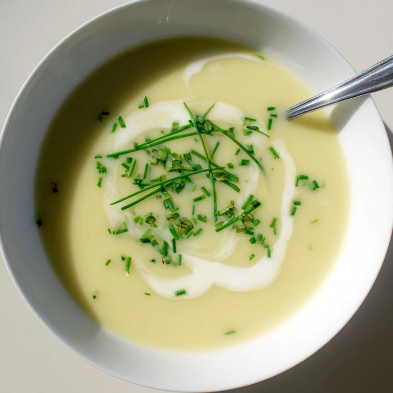 Silky Celery Root Bisque with a drizzle of truffle oil and crusty bread on the side.