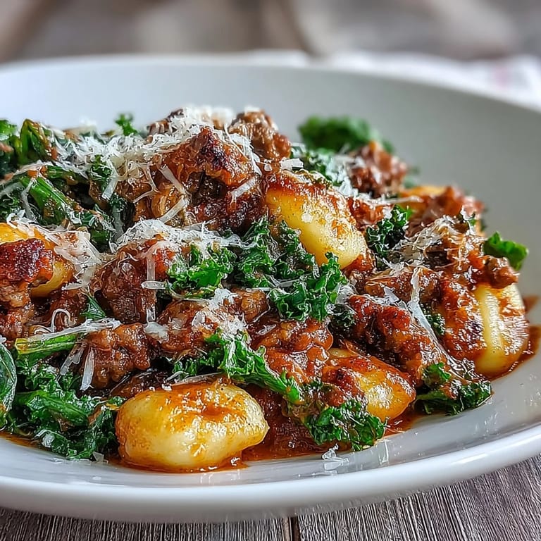 Fork-ready potato gnocchi tossed in a creamy Parmesan sauce with wilted greens and fresh basil garnish. 