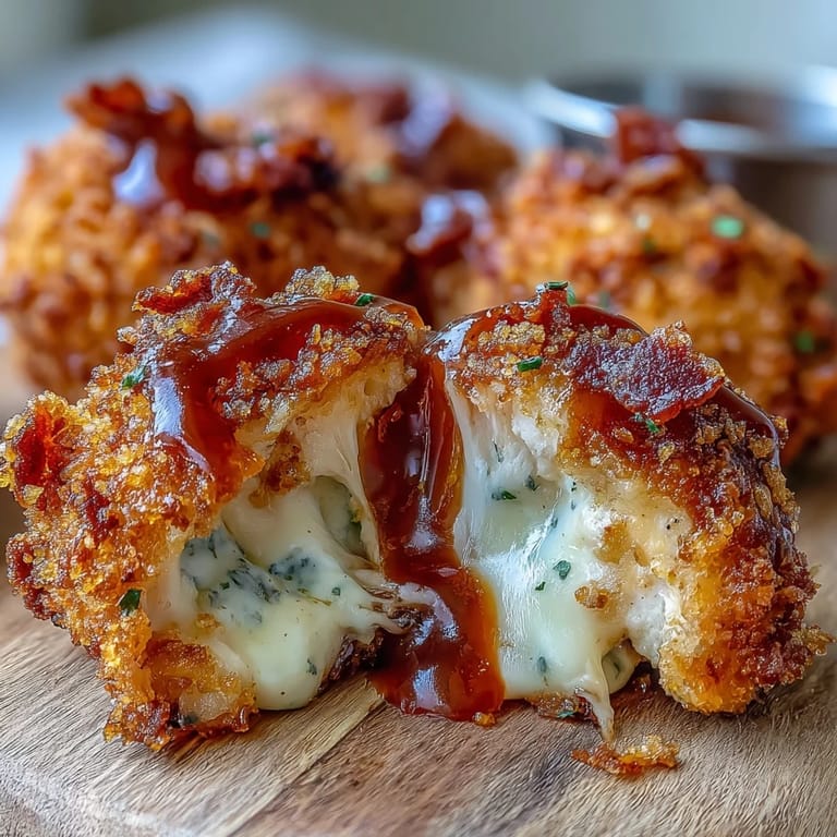 Freshly baked Buffalo Chicken Bacon Mozzarella Bombs with a drizzle of extra buffalo sauce and parsley.