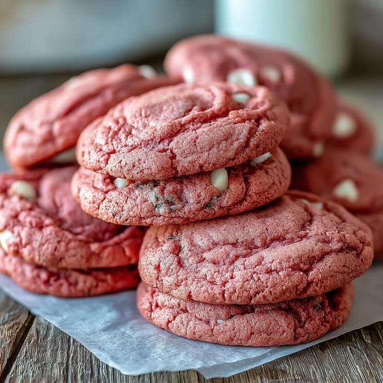 Soft Pink Velvet Cookies served on a white plate, ready for a festive celebration.