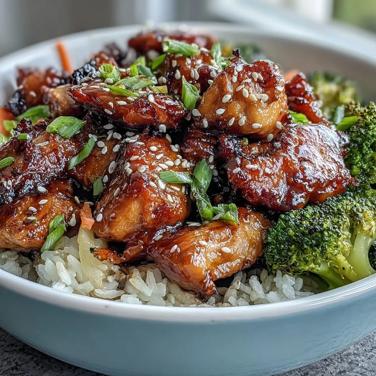 Serving suggestion for Honey Garlic Chicken Bowl with fluffy rice and colorful vegetables, perfect for a quick dinner.