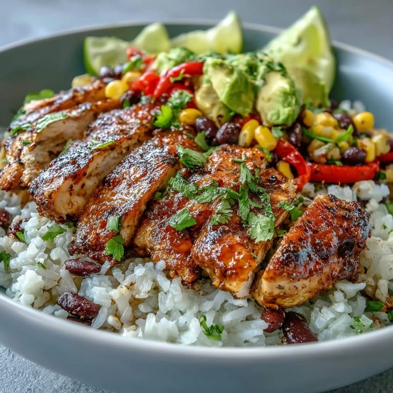 Sizzling Cajun Chicken Bowl featuring tender chicken, sautéed vegetables, and beans, ready for a weeknight dinner.