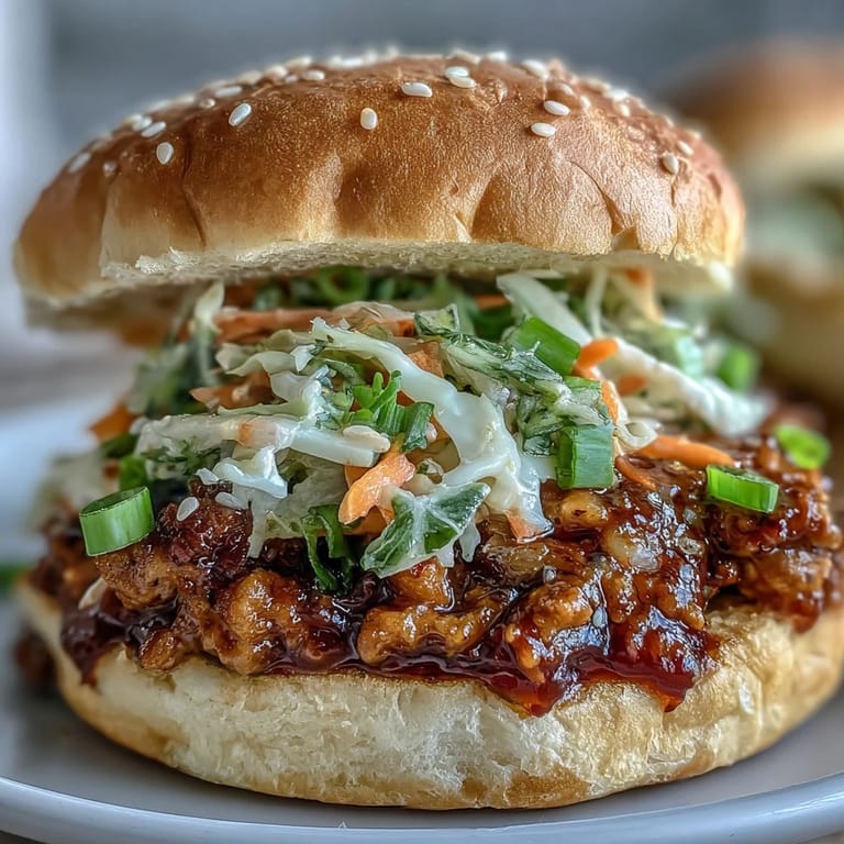 Eight Korean Turkey Sloppy Joe Sliders are garnished with sesame seeds on a platter for sharing.