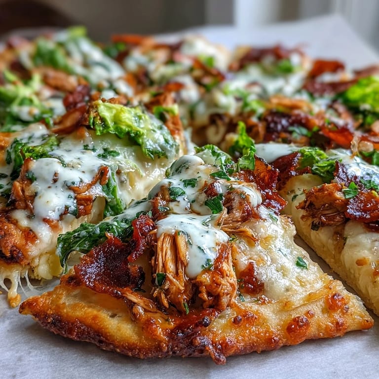 Warm garlic naan pizzas loaded with Caesar chicken, gooey mozzarella, and crunchy romaine, perfect for easy dinner nights.