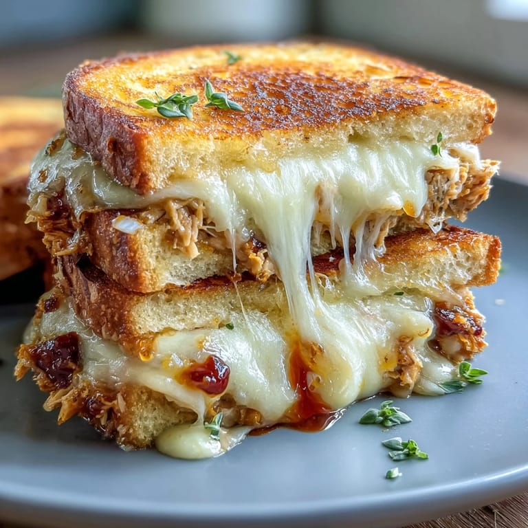 Golden grilled tuna melt with creamy filling, melted provolone, and a spicy Calabrian chili kick.