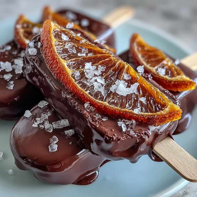 Decadent dark chocolate stirrers infused with candied orange and a hint of sea salt for an elegant treat.