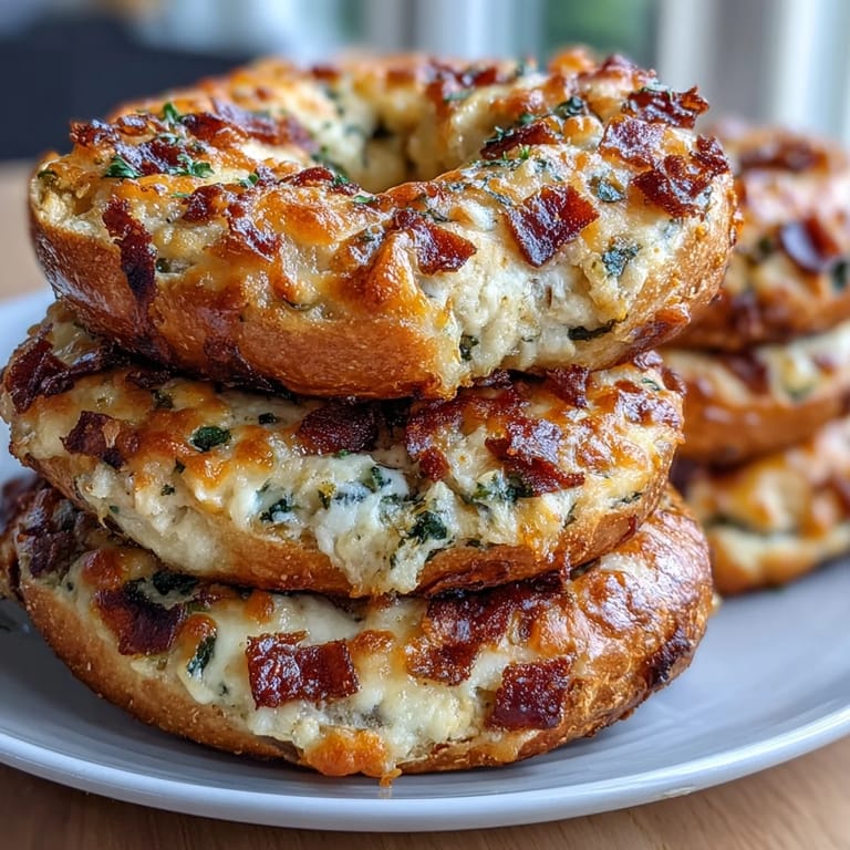 Golden-baked jalapeño cheddar protein bagels with pockets of melted sharp cheddar and spicy diced jalapeños, ideal for hearty breakfast sandwiches.
