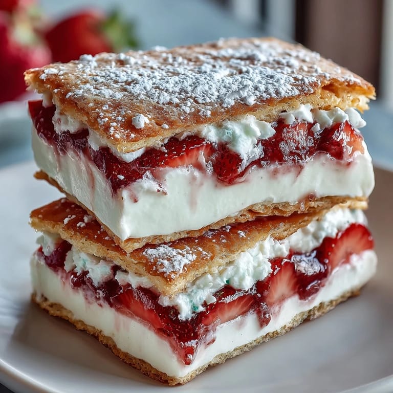 Close-up of strawberry shortcake cookies with cream filling, highlighting juicy strawberries and fluffy vanilla cream sandwiched between tender cookies.  