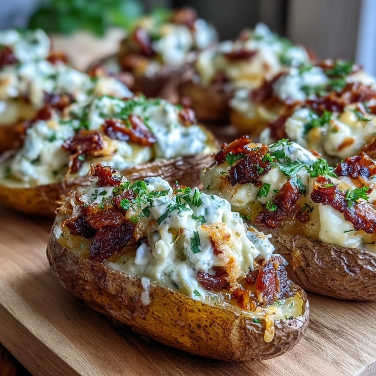 Roasted baby potatoes tossed in tangy BBQ dressing with crispy bacon, sharp cheddar, and scallions for a hearty, flavorful side dish.  
