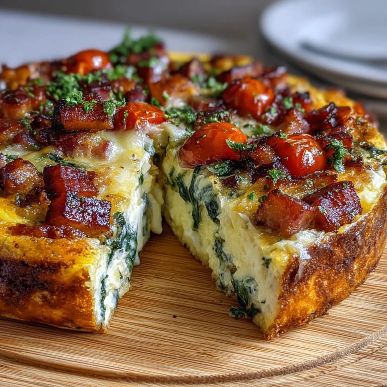 Hearty one-pan frittata featuring ham, cheddar, and vegetables, golden on top and ready for easy meal prep.