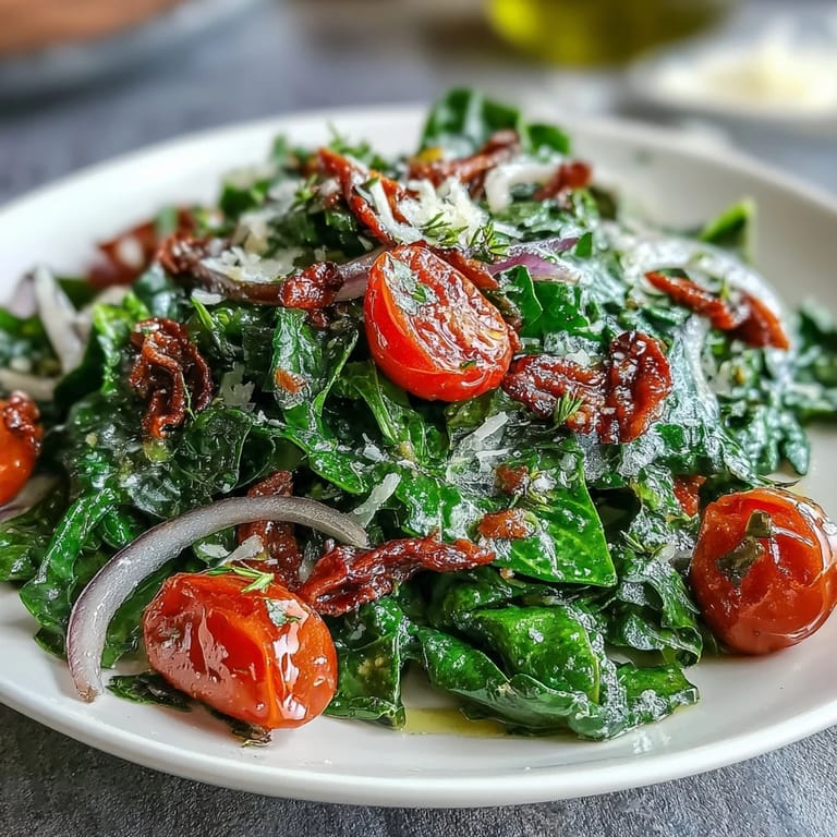 Fresh dandelion greens salad featuring lemon vinaigrette and Parmesan, paired with cherry tomatoes and red onion for a crisp, tangy side dish.