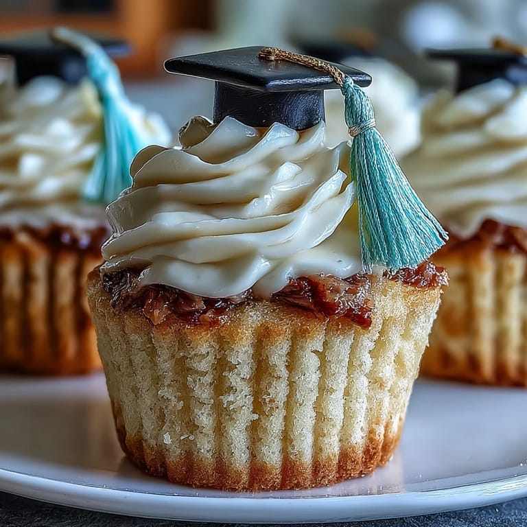 Adorable Simple Graduation Cupcakes with Cap Fondant Toppers: sweet vanilla treats decorated with tiny fondant mortarboards and colorful tassels for festive flair.