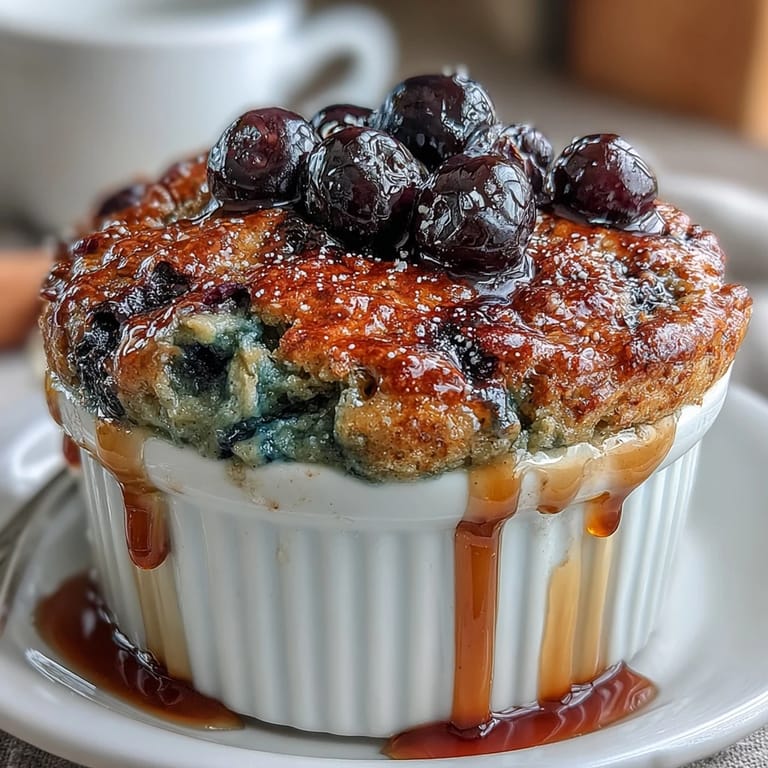 Golden-brown baked oatmeal filled with fresh blueberries, ideal for meal prep mornings.