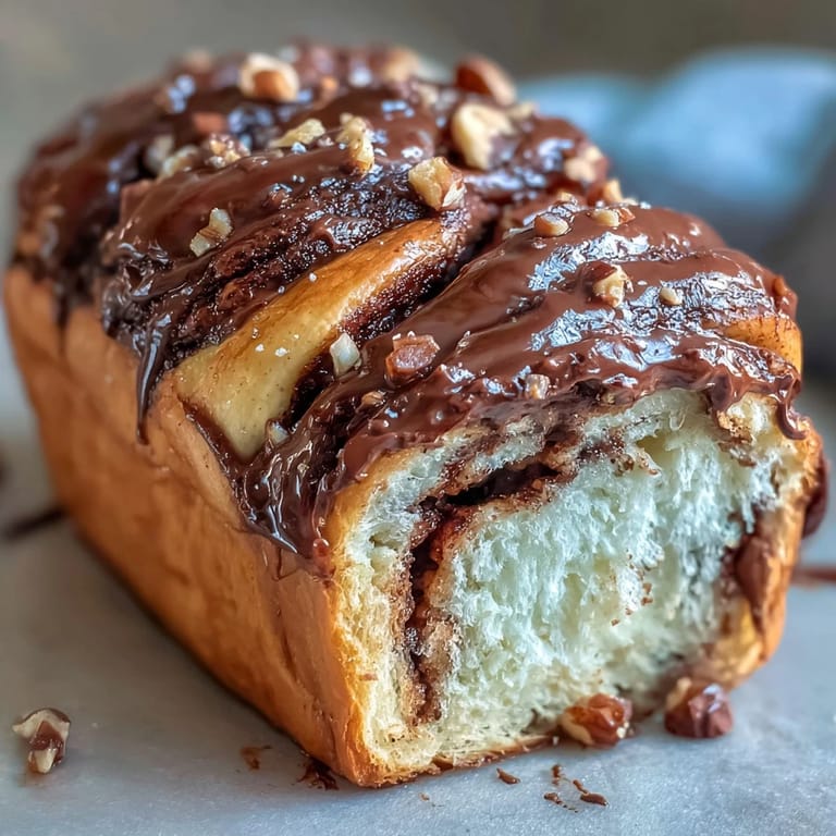 Beautifully twisted Nutella babka loaf with glossy chocolate-hazelnut filling, ideal for breakfast or an indulgent afternoon treat.