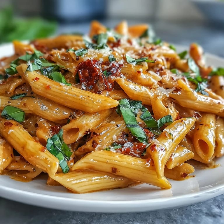 Cozy one-pot pasta with creamy tomato sauce and fresh basil, simply delicious.